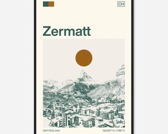 Zermatt Switzerland Minimalist Monochrome Travel Photo Poster