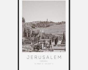 Jerusalem Israel Travel Photo Poster BW, Jerusalem Travel Print, Minimalist Travel Poster Print
