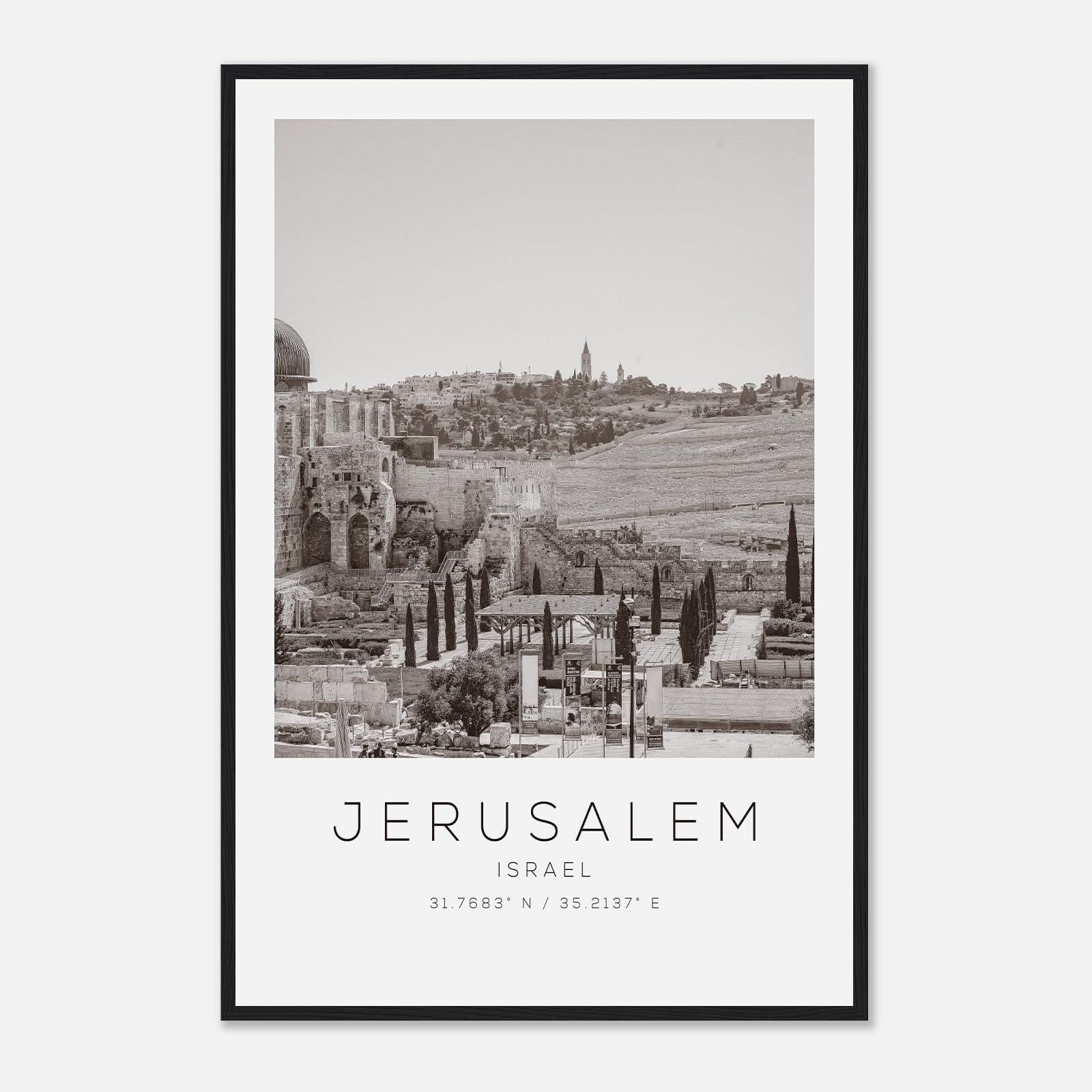 Póster fotográfico de viaje a Jerusalén, Israel, blanco y negro, impresión de viaje a Jerusalén, impresión de póster de viaje minimalista
