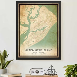 Vintage Hilton Head Island South Carolina Karte Druck Poster Kundenspezifische Karte Kunst