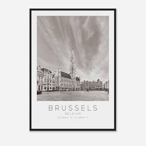 Brussels Belgium Travel Photo Poster BW, Brussels Travel Print, Minimalist Travel Poster Print DS2