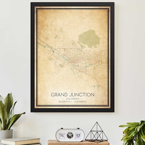 Affiche vintage impression de carte de Grand Junction Colorado, carte d'art personnalisée
