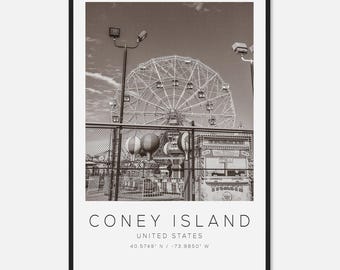Coney Island United States Travel Photo Poster BW, Coney Island Travel Print, Minimalist Travel Poster Print