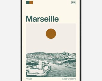 Marseille France Minimalist Monochrome Travel Photo Poster
