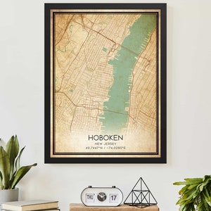Vintage Hoboken New Jersey Map Print Poster Kundenspezifische Karte Kunst