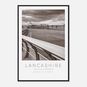 Lancashire United Kingdom Travel Photo Poster BW, Lancashire Travel Print, Minimalist Travel Poster Print
