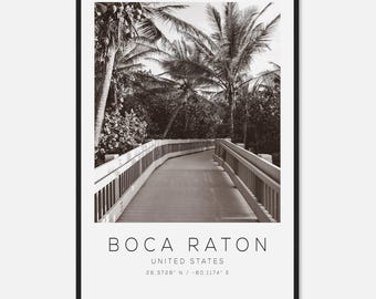 Boca Raton United States Travel Photo Poster BW, Boca Raton Travel Print, Minimalist Travel Poster Print