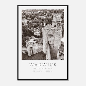 Warwick United Kingdom Travel Photo Poster BW, Warwick Travel Print, Minimalist Travel Poster Print