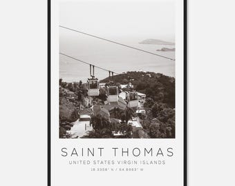 Saint Thomas Verenigde Staten Maagdeneilanden reizen fotoposter BW, Saint Thomas reisafdruk, minimalistische reisposterafdruk