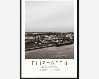 Elizabeth New Jersey Photo Travel Poster, Elizabeth Travel Print, Minimalist Travel Print