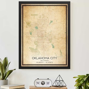Vintage Oklahoma City Oklahoma mapa impressão pôster arte de mapa personalizado