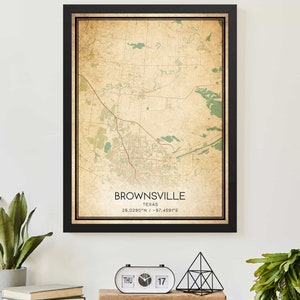 Vintage Brownsville Texas Map Print Poster Custom Map Art