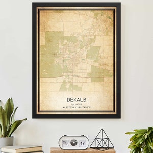 Vintage DeKalb Illinois Map Print Poster Custom Map Art
