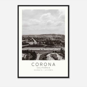 Corona California Photo Travel Poster, Corona Travel Print, Minimalist Travel Print