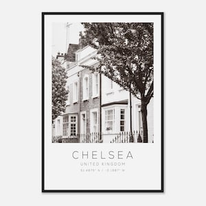 Chelsea United Kingdom Travel Photo Poster BW, Chelsea Travel Print, Minimalist Travel Poster Print