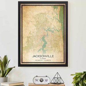 Vintage Jacksonville Florida kaart print poster aangepaste kaart kunst