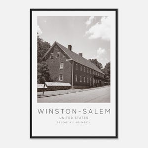 Winston-Salem United States Travel Photo Poster BW, Winston-Salem Travel Print, Minimalist Travel Poster Print