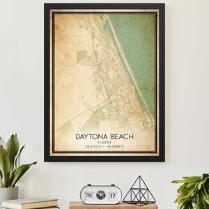Vintage Daytona Beach Florida Kaart Print Poster Custom Kaart Art