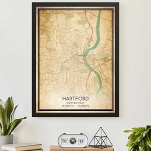 Vintage Hartford Connecticut Map Print Poster Custom Map Art