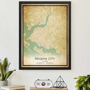 Vintage Panama City Florida kaart afdrukken Poster aangepaste kaart kunst