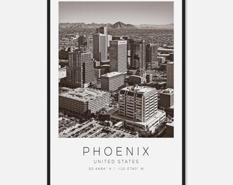 Phoenix United States Travel Photo Poster BW, Phoenix Travel Print, Minimalist Travel Poster Print