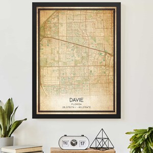 Vintage Davie Florida kaart print poster aangepaste kaart kunst