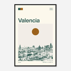 Póster fotográfico de viaje monocromático minimalista de Valencia, España