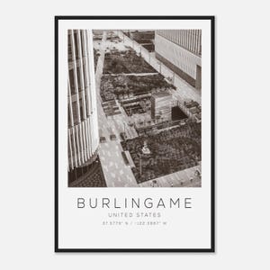Burlingame United States Travel Photo Poster BW, Burlingame Travel Print, Minimalist Travel Poster Print