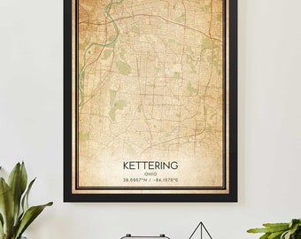 Vintage Kettering Ohio Karte Druck Poster Kundenspezifische Karte Kunst