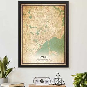 Vintage Lynn Massachusetts Map Print Poster Custom Map Art