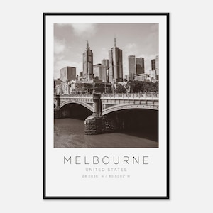 Melbourne United States Travel Photo Poster BW, Melbourne Travel Print, Minimalist Travel Poster Print