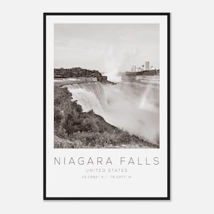 Niagara Falls United States Travel Photo Poster BW, Niagara Falls Travel Print, Minimalist Travel Poster Print