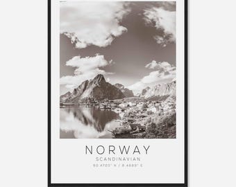 Norway Scandinavian Travel Photo Poster BW, Norway Travel Print, Minimalist Travel Poster Print DS2