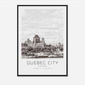 Affiche photo de voyage de la ville de Québec au Canada noir et blanc, impression de voyage de la ville de Québec, impression d'affiche de voyage minimaliste