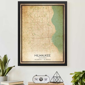 Vintage Milwaukee Wisconsin Map Print Poster Custom Map Art