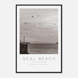 Seal Beach United States Travel Photo Poster BW, Seal Beach Travel Print, Minimalist Travel Poster Print