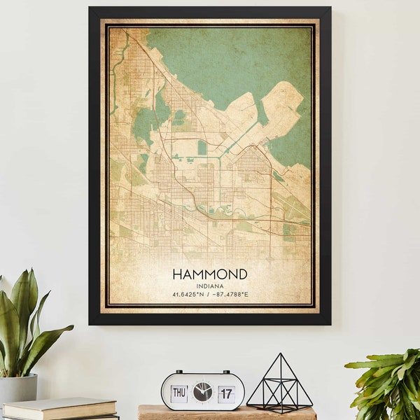 Vintage Hammond Indiana Map Print Poster Custom Map Art