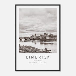 Limerick Ireland Travel Photo Poster BW, Limerick Travel Print, Minimalist Travel Poster Print