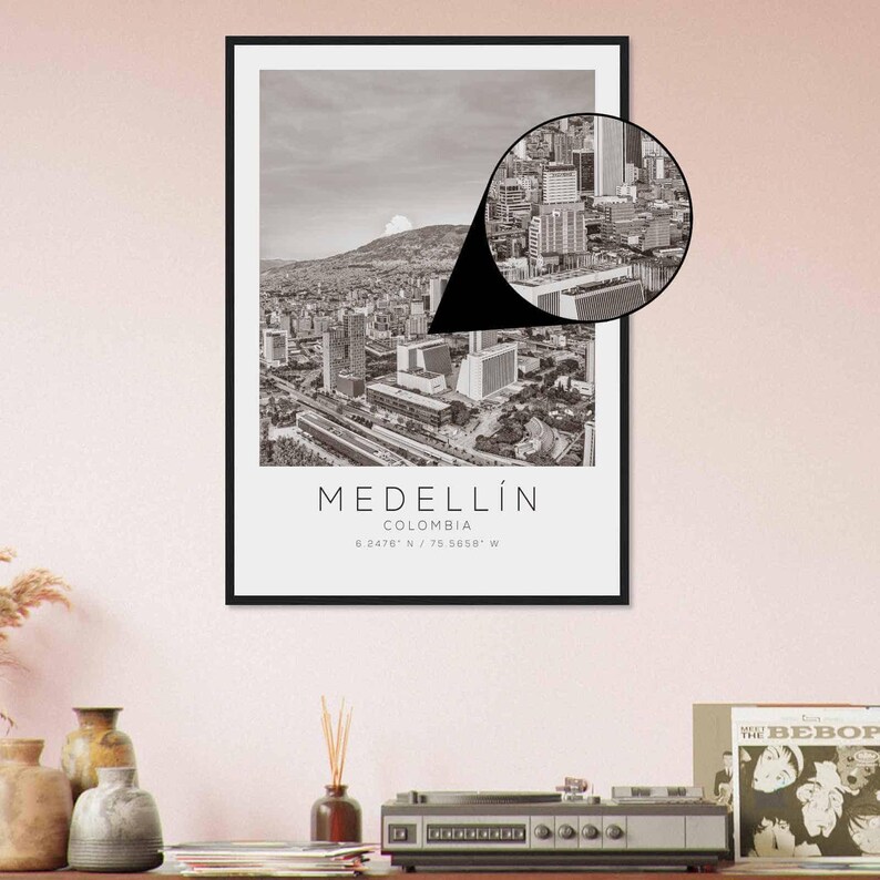 Medellin Colombia Travel Photo Poster BW, Medellin Travel Print