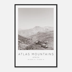 Atlas Mountains Africa Travel Photo Poster BW, Atlas Mountains Travel Print, Minimalist Travel Poster Print