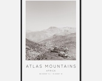 Atlas Mountains Africa Travel Photo Poster BW, Atlas Mountains Travel Print, Minimalist Travel Poster Print