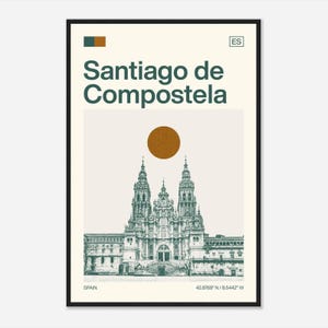 Santiago De Compostela Espanha Minimalista Monocromático Viagem Foto Pôster