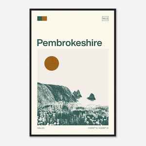 Pembrokeshire Wales Minimalist Monochrome Travel Photo Poster