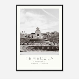 Plakat podróżniczy Temecula California Photo, wydruk podróżniczy Temecula, minimalistyczny wydruk podróżniczy