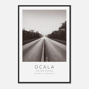 Ocala United States Travel Photo Poster BW, Ocala Travel Print, Minimalist Travel Poster Print