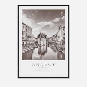 Annecy France Travel Photo Poster BW, Annecy Travel Print, Minimalist Travel Poster Print