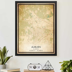 Vintage Kastanjebruin Alabama Kaart Print Poster Douane Kaart Art