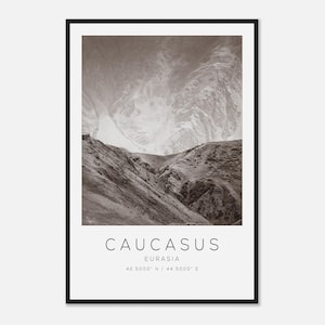 Kaukasus Eurazië reisfotoposter zwart-wit, Kaukasus reisafdruk, minimalistische reisposterafdruk