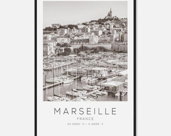 Marseille France Travel Photo Poster BW, Marseille Travel Print, Minimalist Travel Poster Print