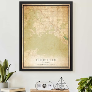 Vintage Chino Hills California Map Print Poster Custom Map Art